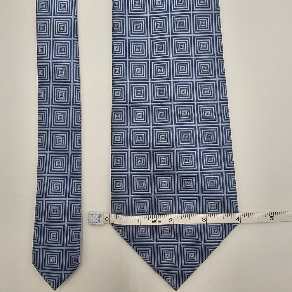 Aurelio Valentino Blue Geometric Pattern Silk Necktie Mens‎ Luxury